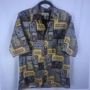Men's Short-Sleeve Patterned Button-Up Shirt - Yellow & Blue